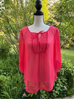 Express Sheer Tie-Neck Tunic - Hot Pink